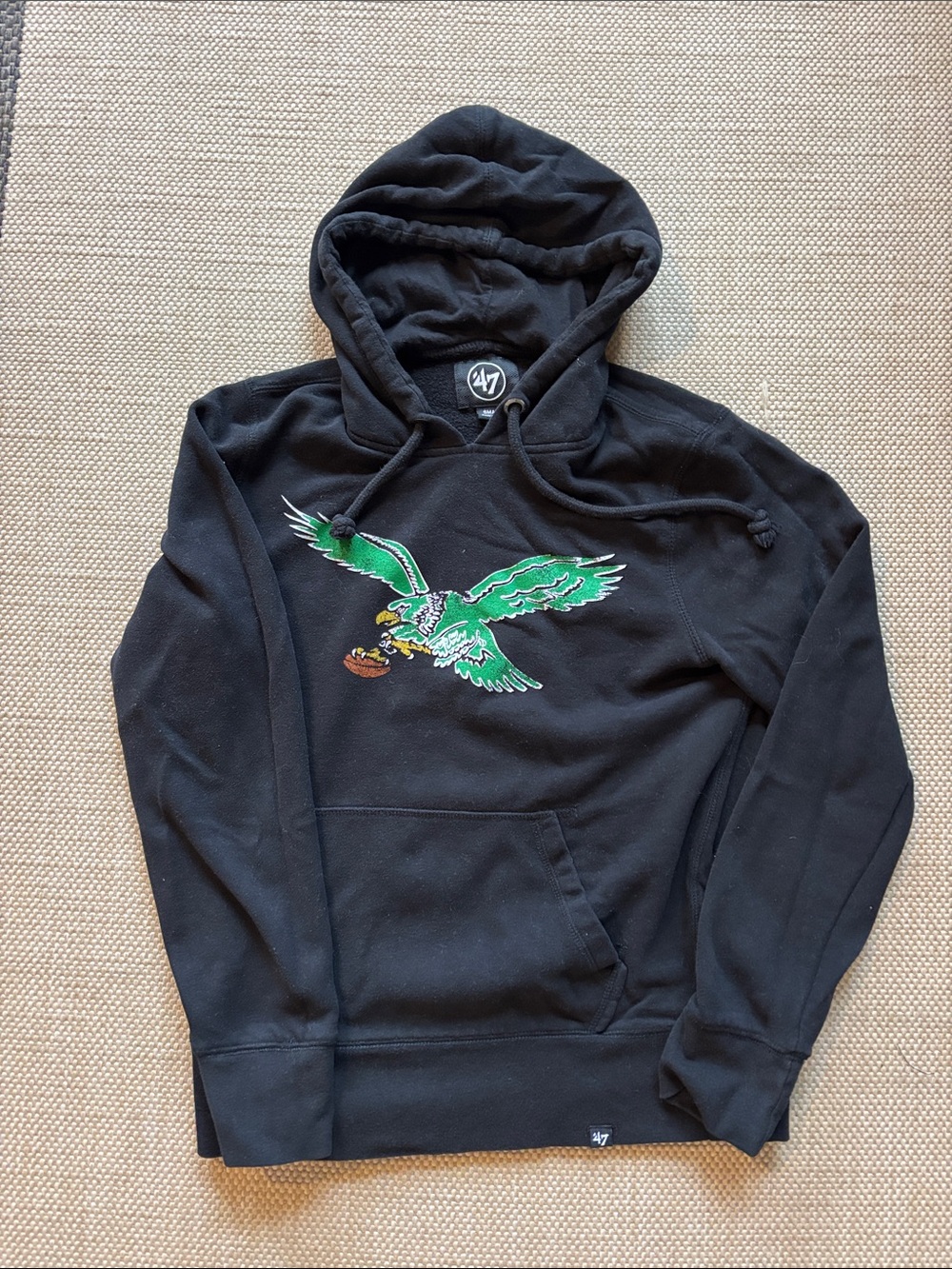 47 Men's Black Hoodie with Green Eagle Embroidery